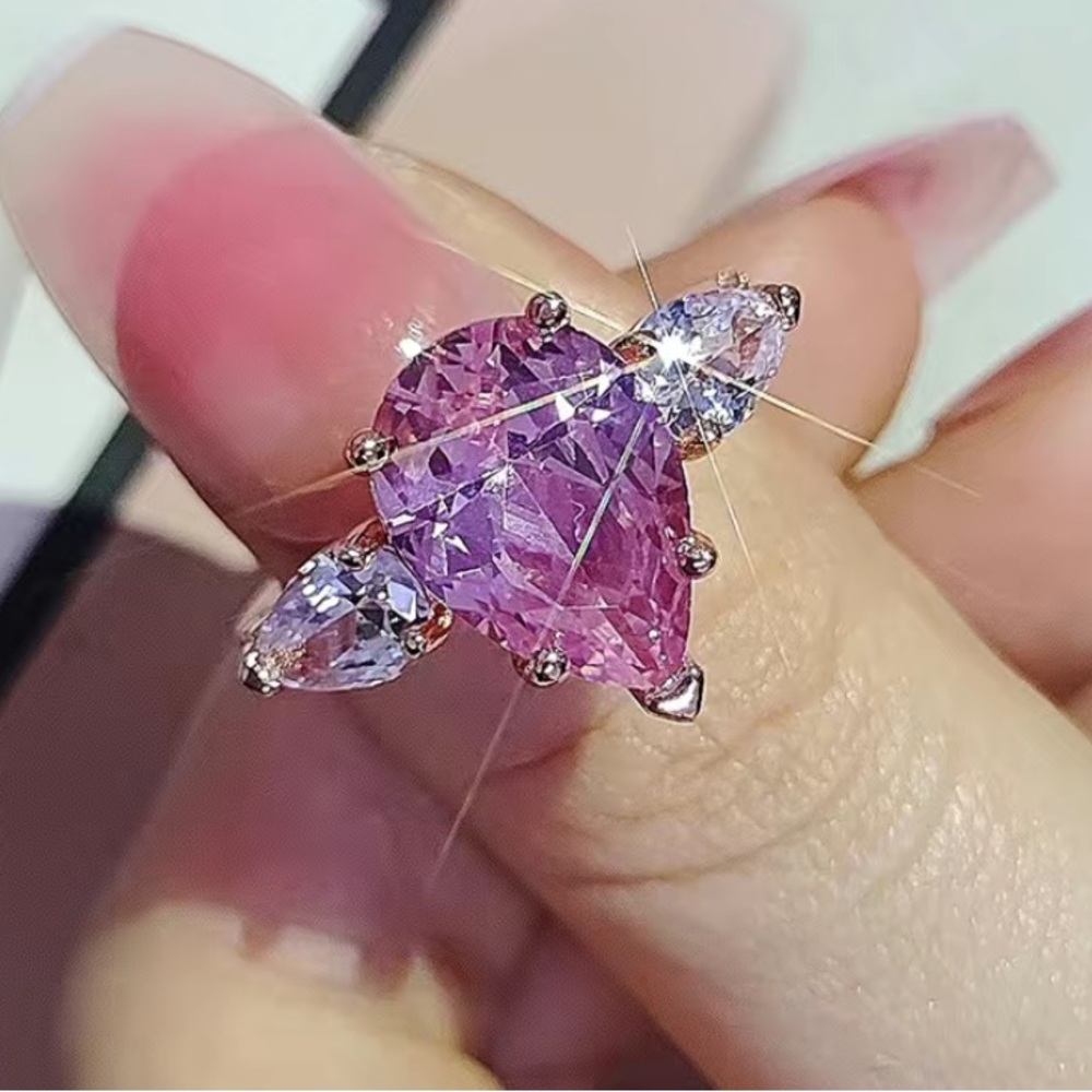 Pink  & White Faceted Sapphire & 18k White Gold Plated Ring Size 8